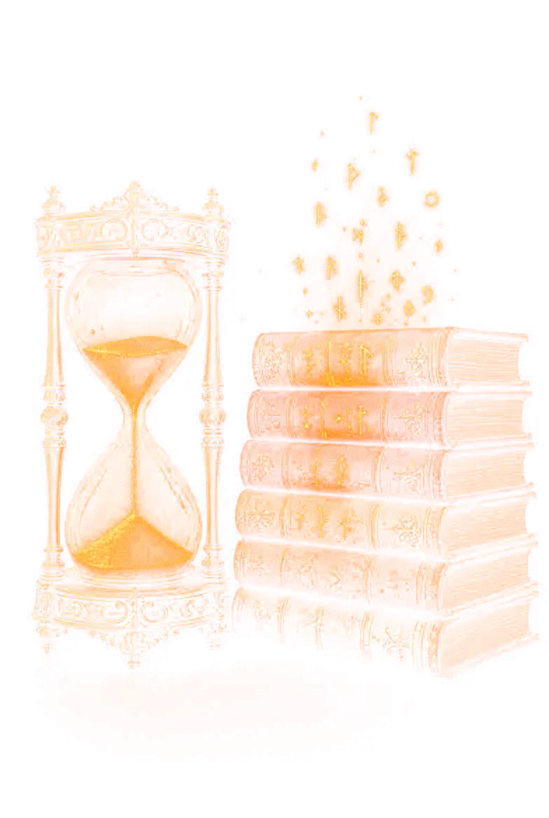 Reloj de arena dorado junto a los libros de cada año académico