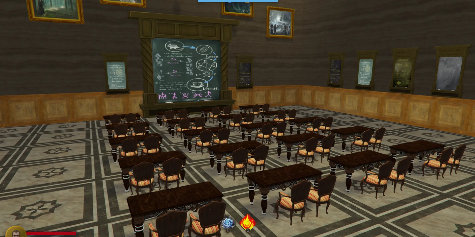 Un aula con la pizarra encantada