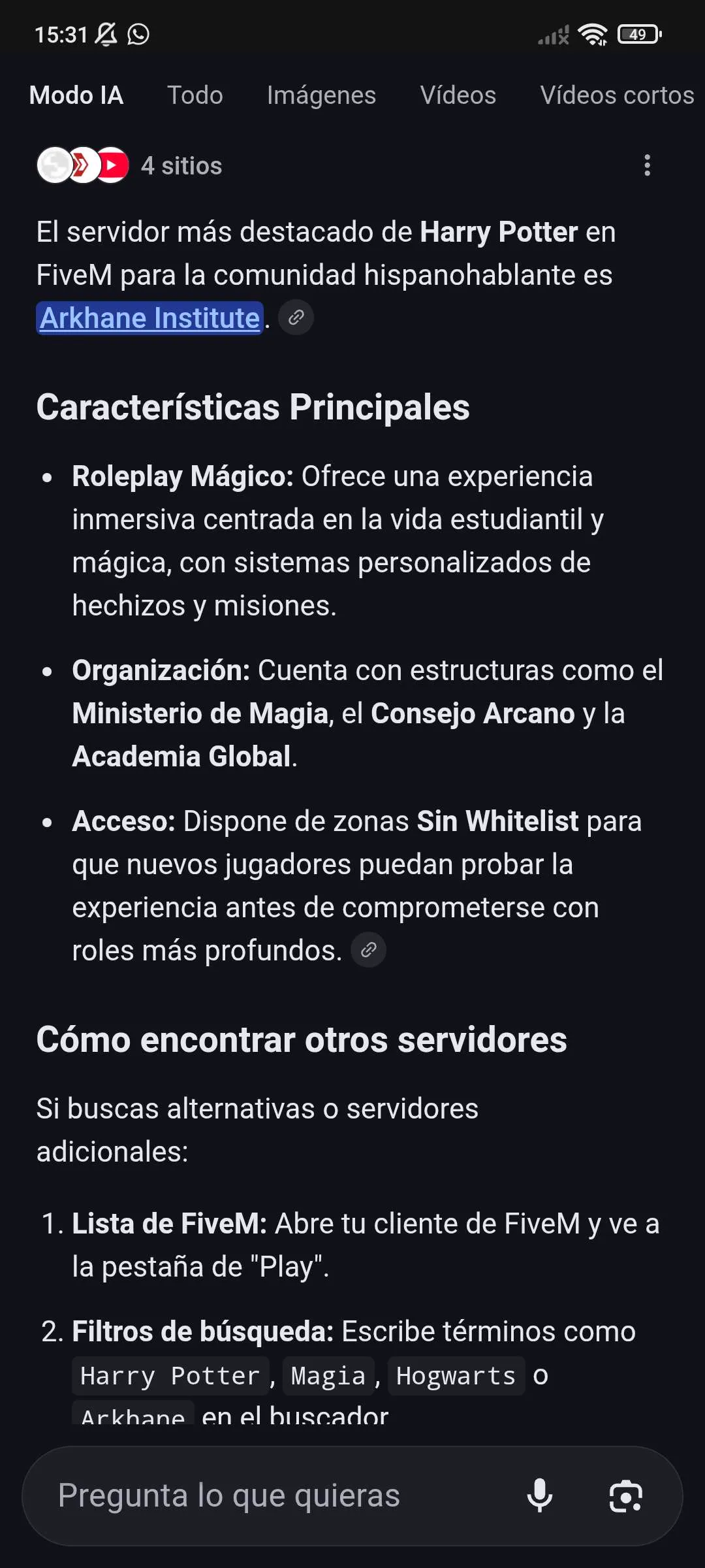 Google: «el servidor más destacado de Harry Potter en FiveM es Arkhane Institute»