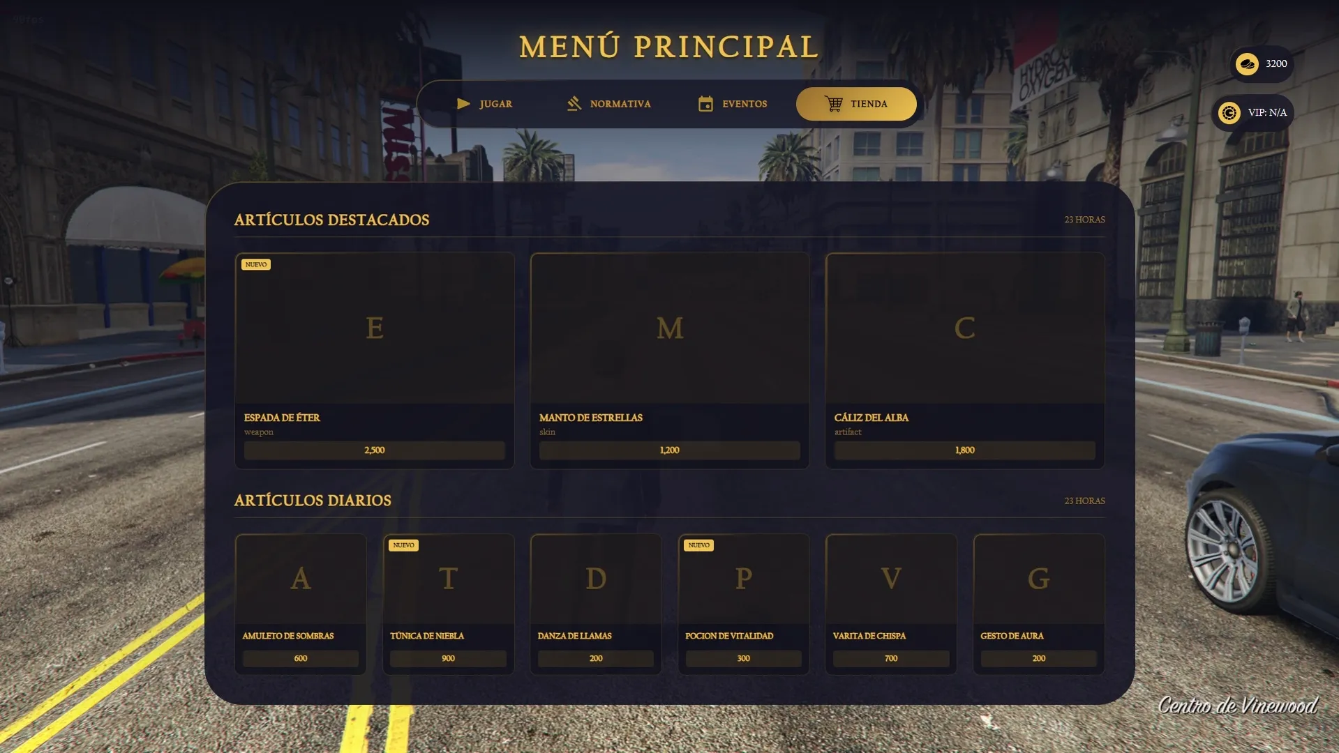 El menú principal con la tienda