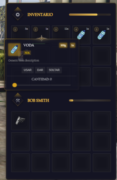 El inventario heredado, con items sin traducir