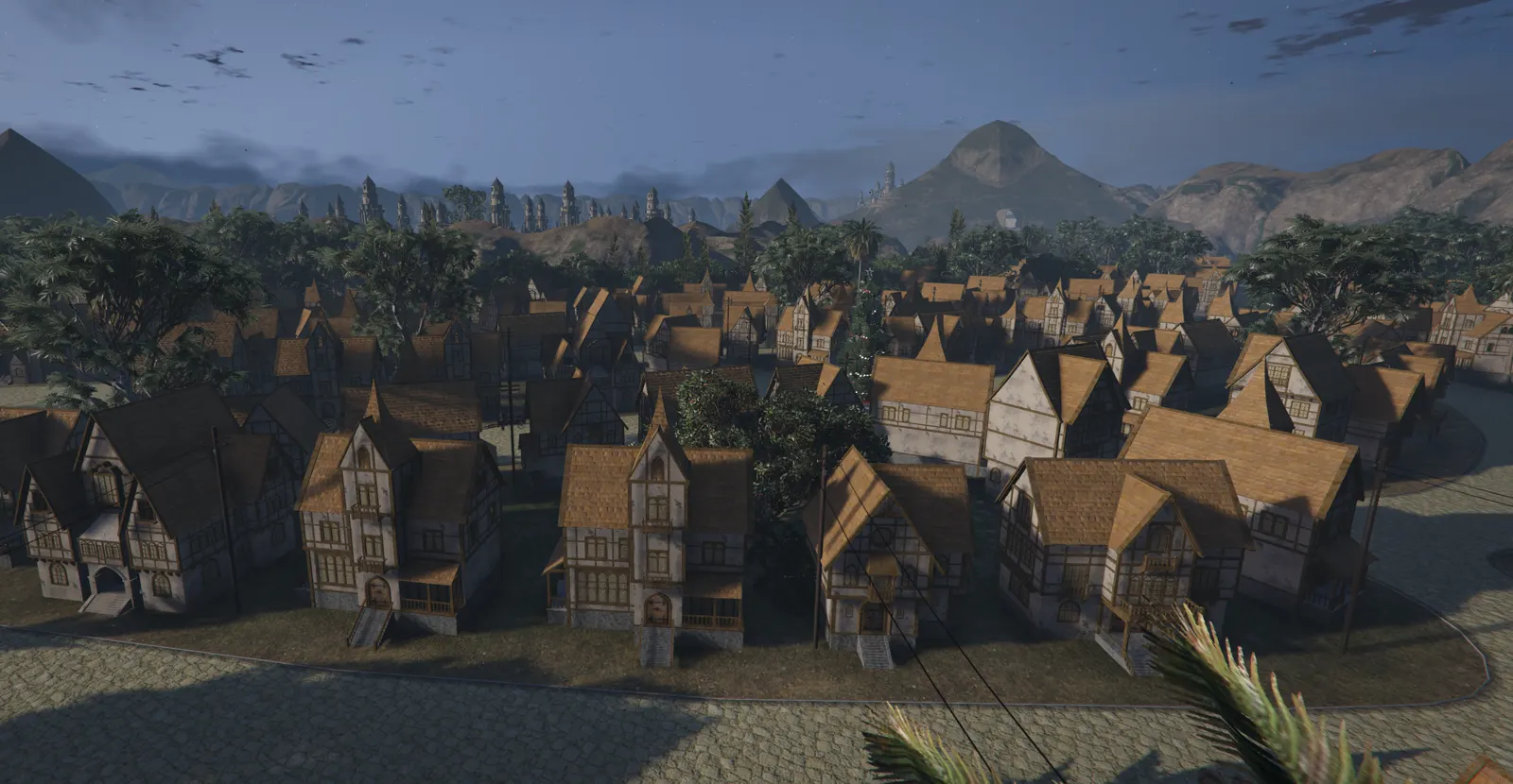El pueblo entero de casas de entramado, visto desde el aire