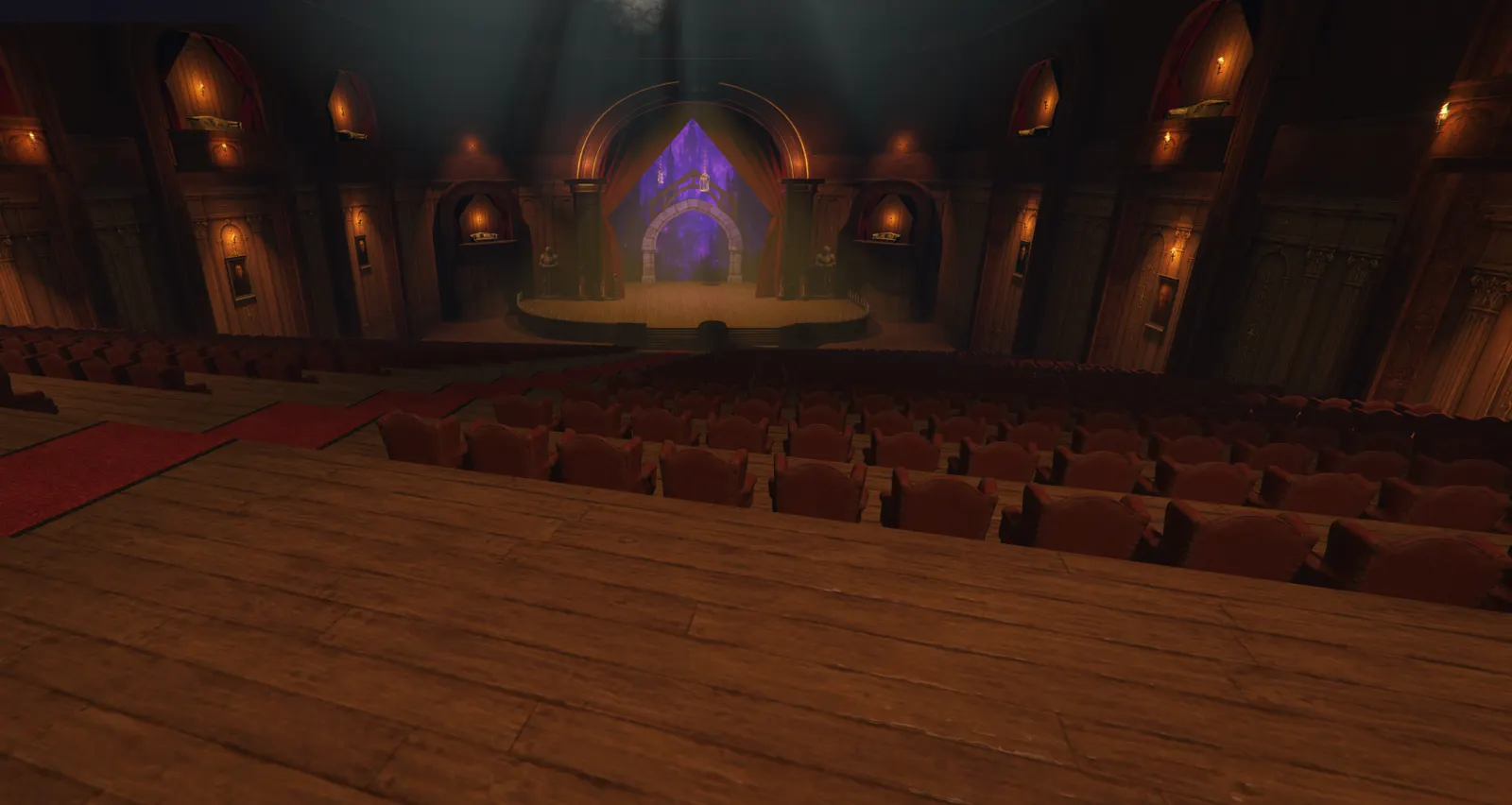 El teatro, con el telón morado esperando